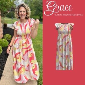 LuLaRoe Grace Ruffle Sleeves Smocked Maxi Dress 3007